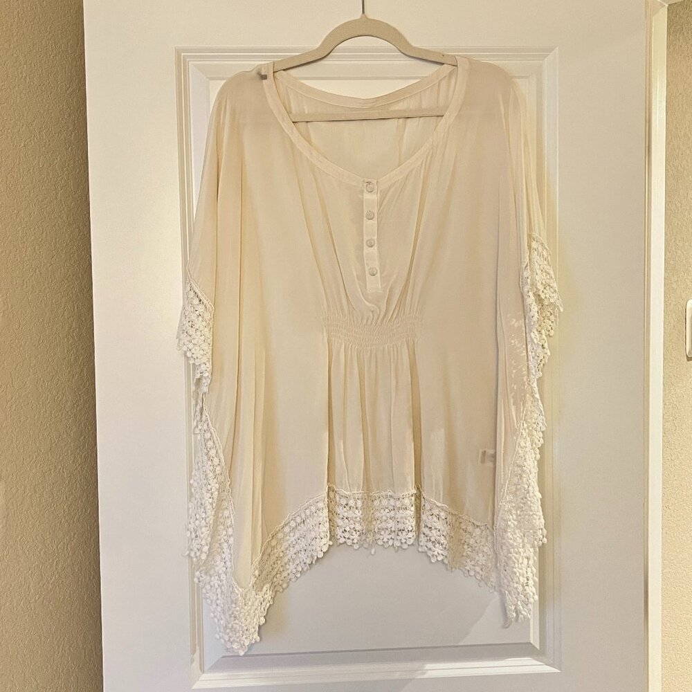 Warehouse White Ivory Crochet Blouse Top Shirt, ASO Kate Middleton